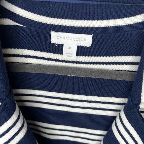 Charter CIub Cotton Striped Sweater Blazer Intrepid Blue Plus Size 3X - Picture 3 of 7